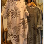 Casual Leaf Print Linen And Cotton Dress