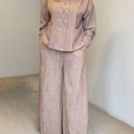 Elegant Button-up Shirt And Wide-leg Trousers Linen Set