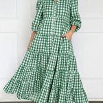 Women's Plaid Long-sleeved Cotton Dress