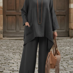 Cozy Loose-fitting Top And Wide-leg Pants Denim Two-piece Set