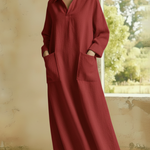 Casual And Cozy Polo-neck Loose Linen Dress