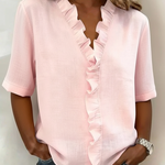 Retro Cozy Ruffled Collar Linen Cotton Shirt Top