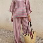 Casual Striped Linen Top And Wide-leg Pants Two-piece Set