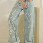 Women's Love Pattern Art Print Casual Cotton Denim Jeans