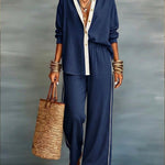 Casual Linen And Cotton Shirt And Wide-leg Pants Two-piece Set