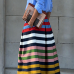 Artistic Colorful Striped Print Pleated Skirt