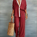 Casual Linen And Cotton Shirt And Wide-leg Pants Two-piece Set