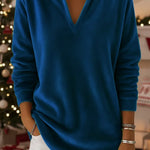 Retro Christmas Polo Collar Velvet Pullover