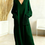 Women's Solid Color V-neck Long Sleeve Casual Pocket Loose Knit Dress