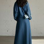 Casual Denim Stand-collar Zip-up Top And Skirt Two-piece Set