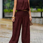 Women's Casual Linen And Cotton Sleeveless Top And Pants Two-piece Set