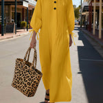 Women's Solid Color Round Neck Long-sleeved Casual Loose Pleated Cotton And Linen Dress