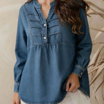 Women's V-neck Long-sleeved Casual Loose Simple Denim Top