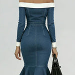 Women's Off-the-shoulder Long-sleeved Casual Loose Denim Slim-fit Dress
