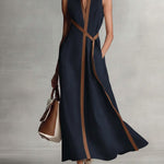 Women’s Stand-Up Collar Sleeveless Casual Loose Cotton and Linen Dress