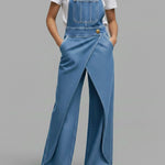 Women's Sleeveless Casual Loose Denim Wide-leg Jumpsuit With Suspenders