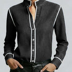 Women's Stand Collar Long Sleeve Casual Loose Denim Shirt