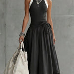 Stylish Casual Color-blocked Ribbed Stretch Midi Dress