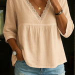 Women's Three-quarter Sleeve Lace V-neck Blouse