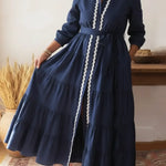 Elegant Collared Lace-trimmed Multi-layered Hem Shirt Dress