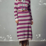 Women's Color-blocked Striped Print Cardigan Collar Long-sleeved Casual Loose Knit Dress