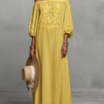Women's Round Neck Long Sleeve Casual Loose Linen Dress