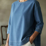 Elegant Open-back Design Denim Cotton Top