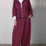 Women's Casual Zippered Cotton Jacket And Pants Two-piece Set