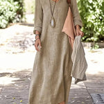 Women's Loose Solid Color Art Casual Cotton And Linen Dress