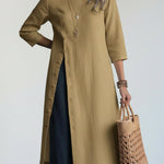 Minimalist Side-slit Buttoned Cotton And Linen Tunic Shirt