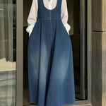 Women's U-neck Simple Sleeveless Casual Loose Denim Wide-leg Jumpsuit