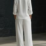 Minimalist V-neck Shirt And Wide-leg Pants Two-piece Set
