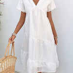 Women's Short-sleeved V-neck Hollow Mesh Dress