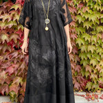 Women's Solid Color Round Neck Three-quarter Sleeve Casual Loose A-line Chiffon Burnout Two-piece Dress
