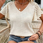 Women's V-neck Lace Casual Knit Top
