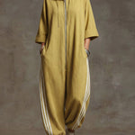 Women's 3/4 Sleeve Casual Loose Hooded Linen Jumpsuit