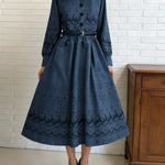Women's Retro-style Print Shirt Collar Long Sleeve Casual Loose Cotton Dress