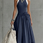 Stylish Casual Color-blocked Ribbed Stretch Midi Dress