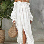 Women's Casual Comfortable Off-shoulder Cotton Linen Maxi Dress