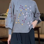Women's Cozy Three-dimensional Embroidered And Beaded Pullover Sweater