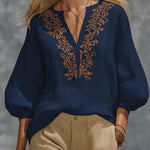 Loose-fitting V-neck Linen And Cotton Shirt