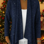 Retro-elegant Irregular Hem Shimmering Knit Cardigan