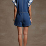 Women's Stand-collar Short-sleeved Casual Loose Short Denim Wide-leg Jumpsuit