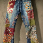 Women's Vintage Floral Pattern Art Print Casual Cotton Denim Jeans