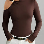 Women's Solid Color Stand Collar Long Sleeve Casual Loose Stretch Top