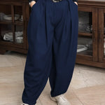 Women's Solid Color High-waisted Casual Loose Cotton Harem Pants