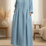 Women's Peter Pan Collar Long-sleeved Cotton And Linen Dress