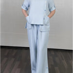 Women's Cozy Striped Linen And Cotton Top And Pants Two-piece Set.