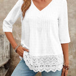 Women's Casual V-neck Lace Trim Shirt