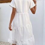 Women's Short-sleeved V-neck Hollow Mesh Dress